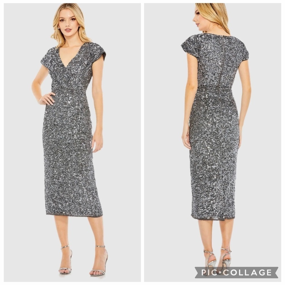 NWT Mac Duggal Sequined Cap Sleeve Mother of The Bride Sheath Dress Size 16